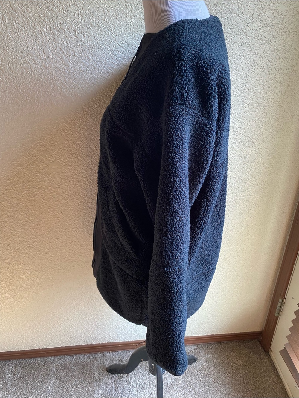 lululemon Collarless Sherpa Jacket Long Length Full Zip Fleece Coat Black: 6 - Picture 4 of 11